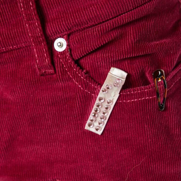 Pre Owned Moschino Jeans Magenta Clips Detail Cotton Knit Cardigan & Corduroy Capri Pants M