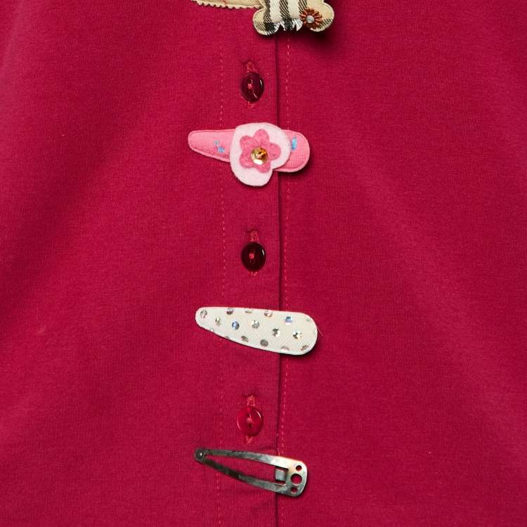 Pre Owned Moschino Jeans Magenta Clips Detail Cotton Knit Cardigan & Corduroy Capri Pants M