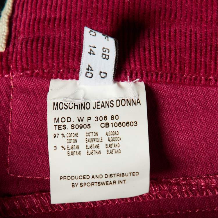 Pre Owned Moschino Jeans Magenta Clips Detail Cotton Knit Cardigan & Corduroy Capri Pants M