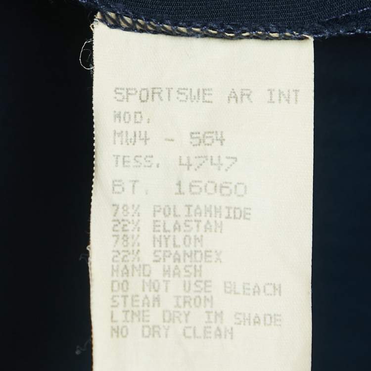 مملوكة مسبقًا Moschino Jeans Navy Blue Print Stretch Knit Long Sleeve T-Shirt L 