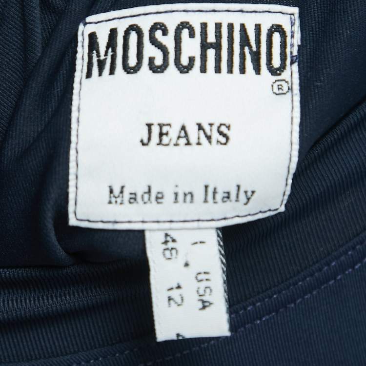 مملوكة مسبقًا Moschino Jeans Navy Blue Print Stretch Knit Long Sleeve T-Shirt L 
