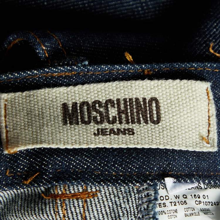 Pre Owned Moschino Jeans Navy Blue Denim Studded Wide Leg Jeans L