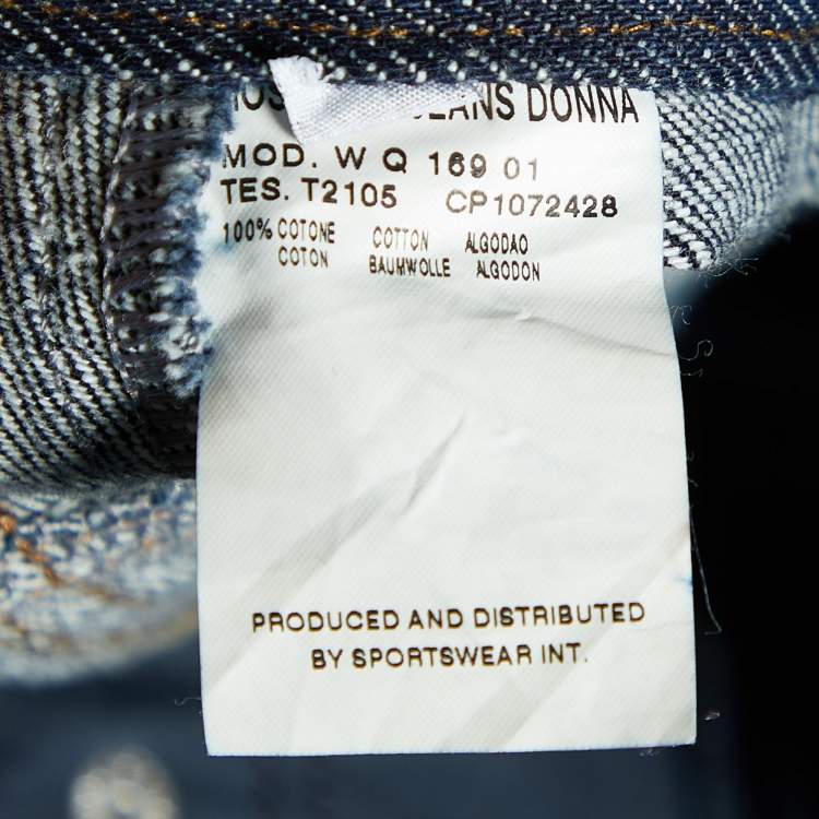 Pre Owned Moschino Jeans Navy Blue Denim Studded Wide Leg Jeans L
