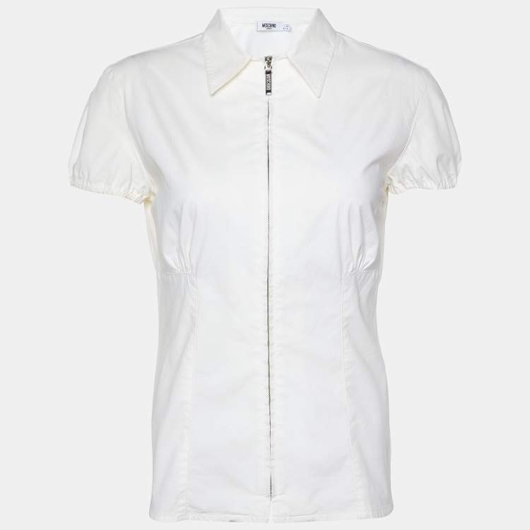 Pre Owned Moschino Jeans White Cotton Top & Checked Skirt Set M
