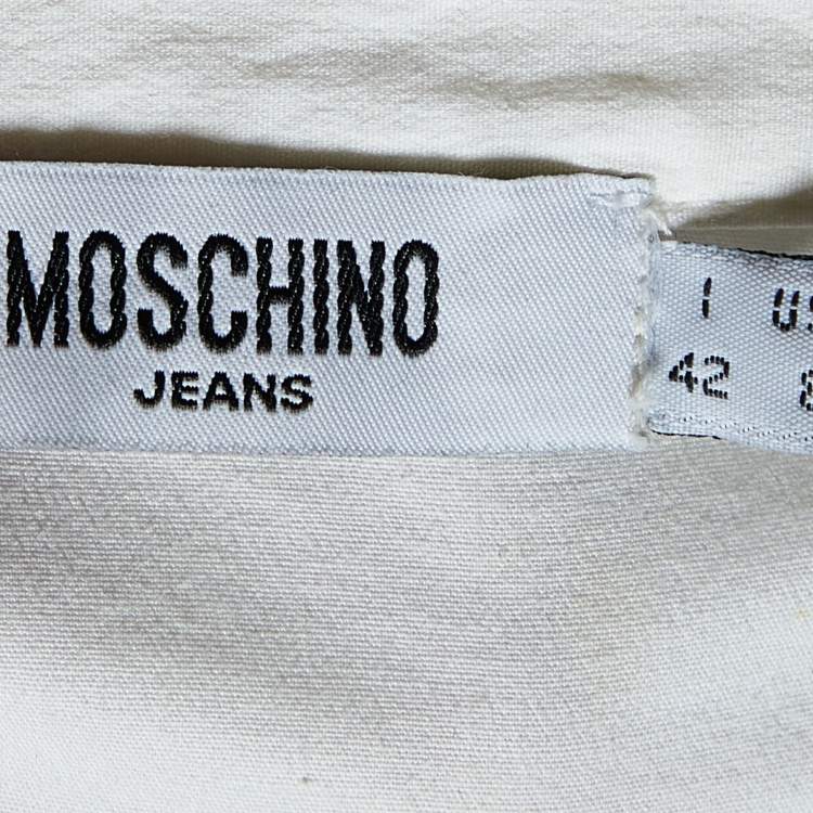 Pre Owned Moschino Jeans White Cotton Top & Checked Skirt Set M