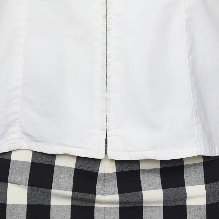 Pre Owned Moschino Jeans White Cotton Top & Checked Skirt Set M
