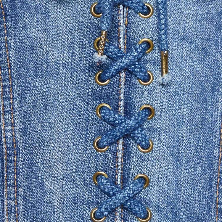 مملوكة مسبقًا Moschino Jeans Blue Denim Lace-Up Corset Top M
