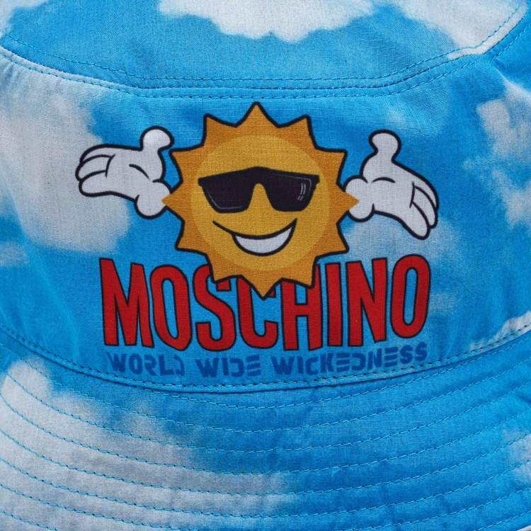 Pre Owned Moschino Blue/White Printed Tie/Dye Bucket Hat M