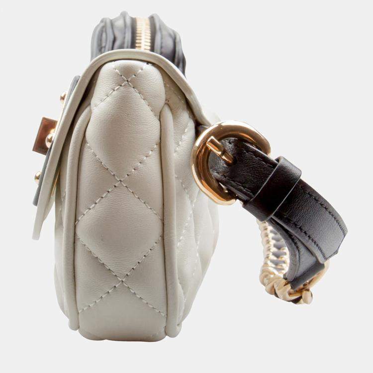 Pre Owned Moschino White/Black Leather Waist Belt Bag
