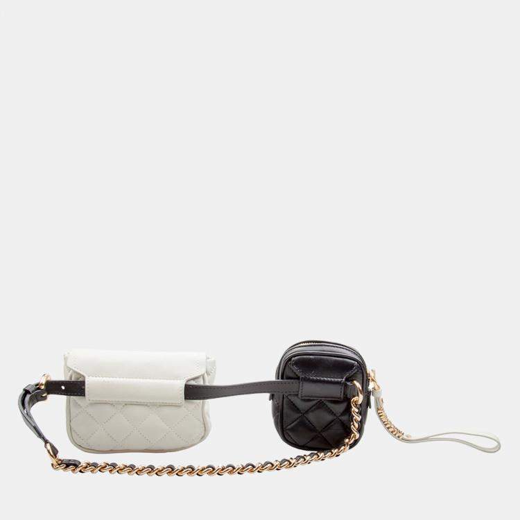 Pre Owned Moschino White/Black Leather Waist Belt Bag
