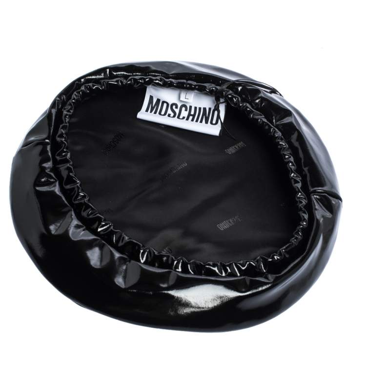 Pre Owned Moschino Black Vinyl Beret Hat L