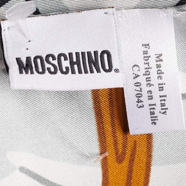 Pre Owned Moschino Grey Igloo Bear Print Silk Scarf