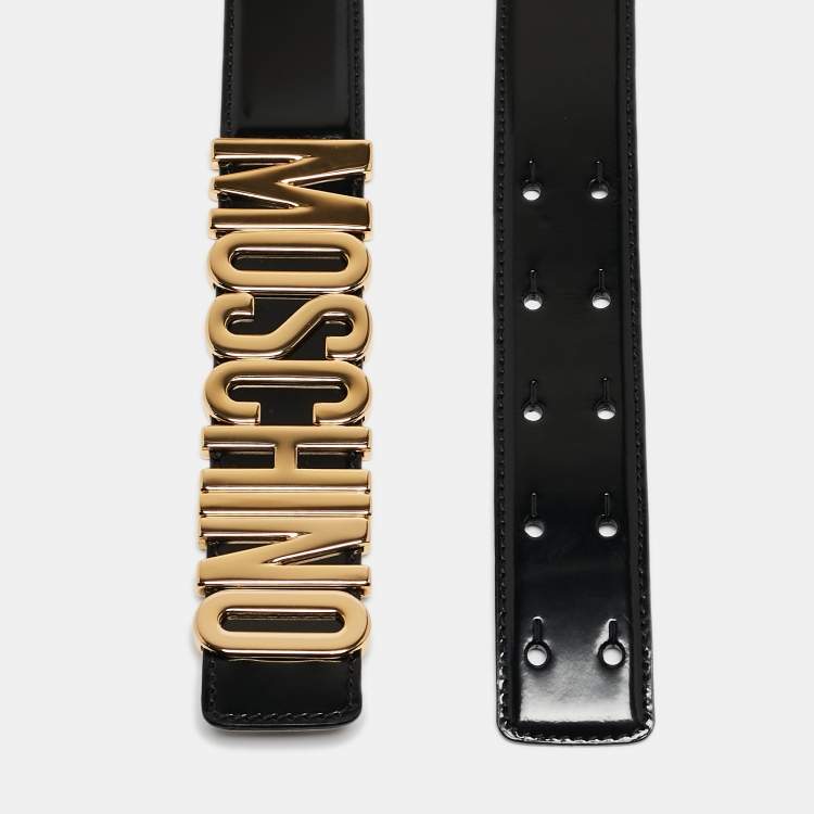 Pre Owned Moschino Black Leather Classic Logo Belt 95 CM