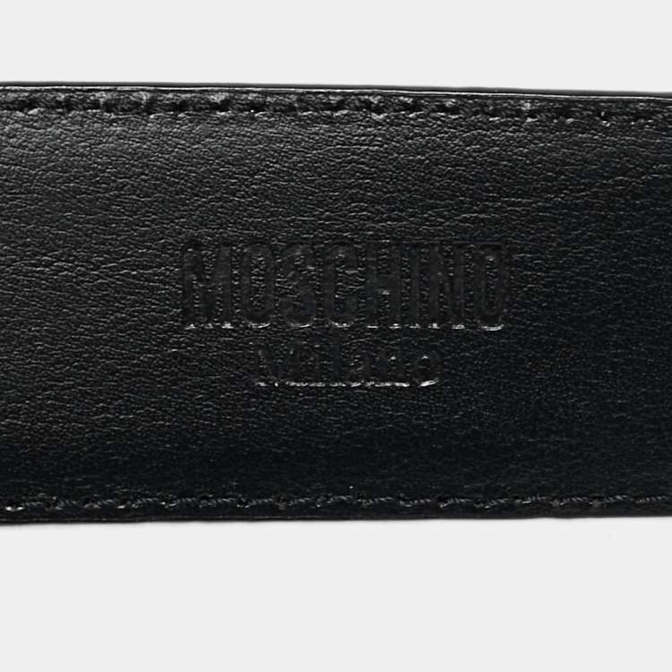Pre Owned Moschino Black Leather Classic Logo Belt 95 CM