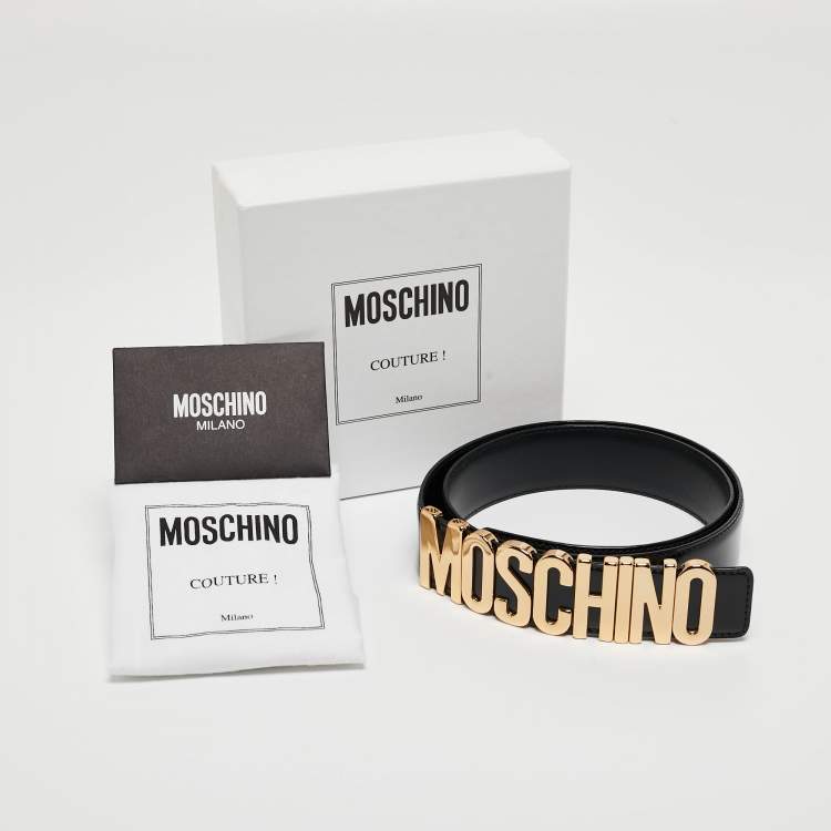 Pre Owned Moschino Black Leather Classic Logo Belt 95 CM