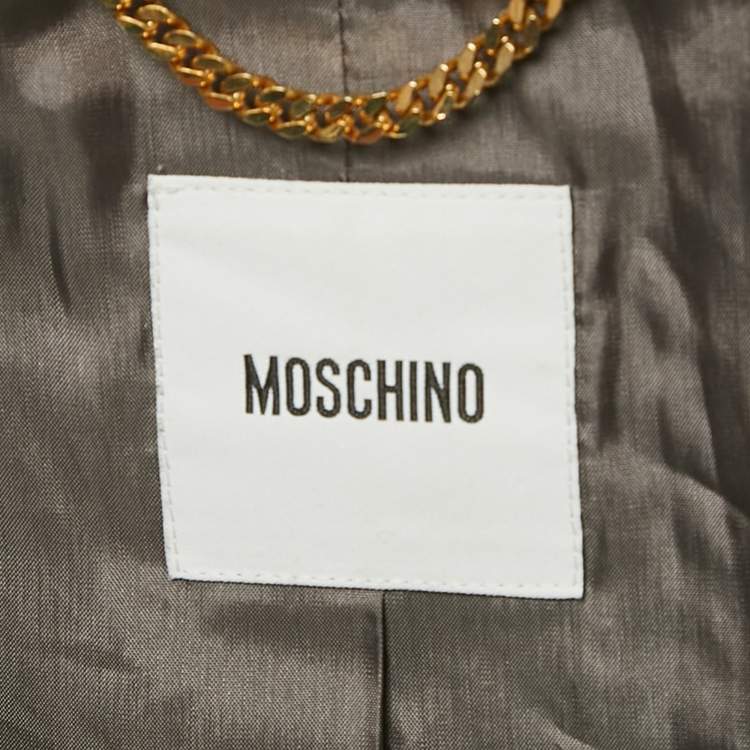 Pre Owned Moschino Grey Tweed and Boucle Wool Badge Detail Jacket M