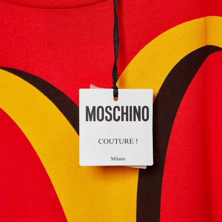 Pre Owned Moschino Couture Red Cotton McDonald Logo Crew Neck T-Shirt Dress L