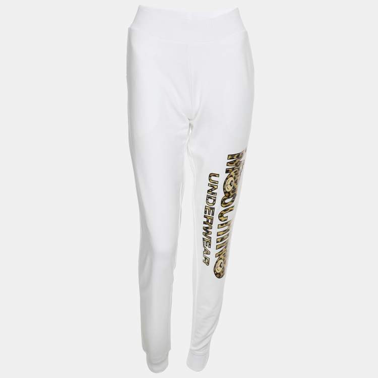 Pre Owned Moschino White Cotton Logo Underwear Jogger Pants M