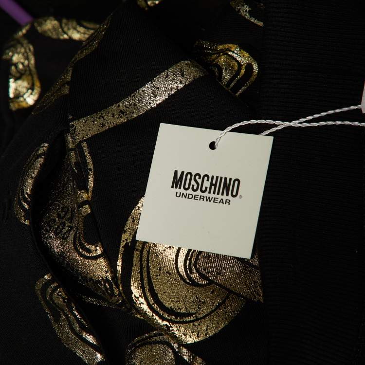 Pre Owned Moschino Underwear Black Gym Print Cotton Jersey Top and Trouser Set L