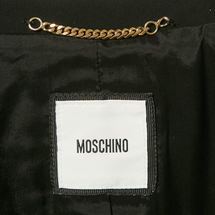 Pre Owned Moschino Black Lace Trim Crepe Jacket and Skirt M/S