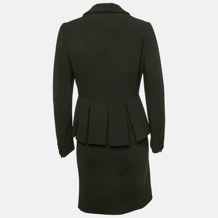 Pre Owned Moschino Black Lace Trim Crepe Jacket and Skirt M/S