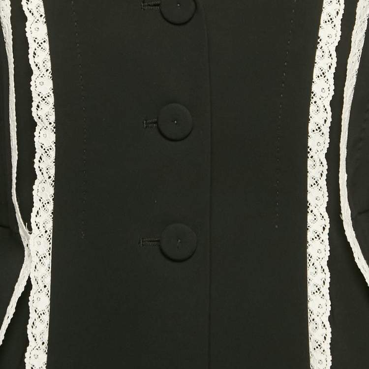 Pre Owned Moschino Black Lace Trim Crepe Jacket and Skirt M/S