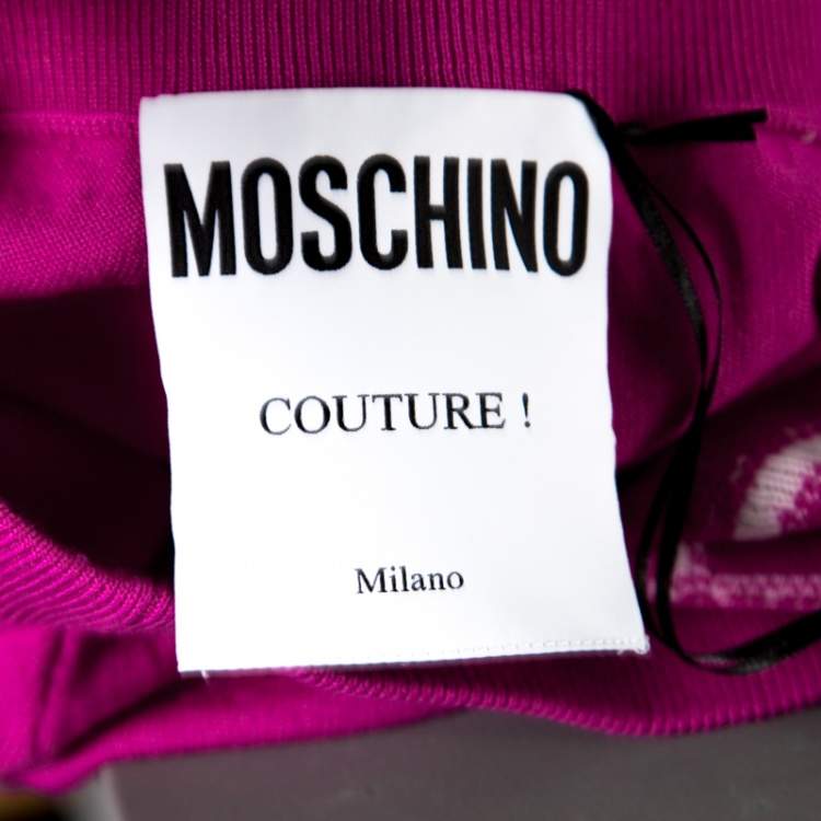 Pre Owned Moschino Couture Pink Wool Biker Optical illusion Mini Skirt M