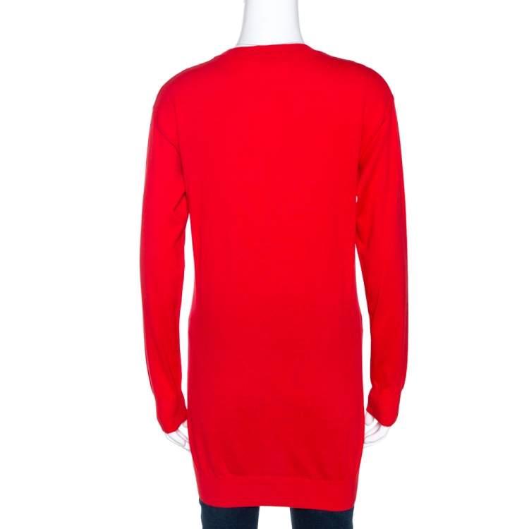 Pre Owned Moschino Couture Red Teddy Bear Jacquard Knit Jumper XXS