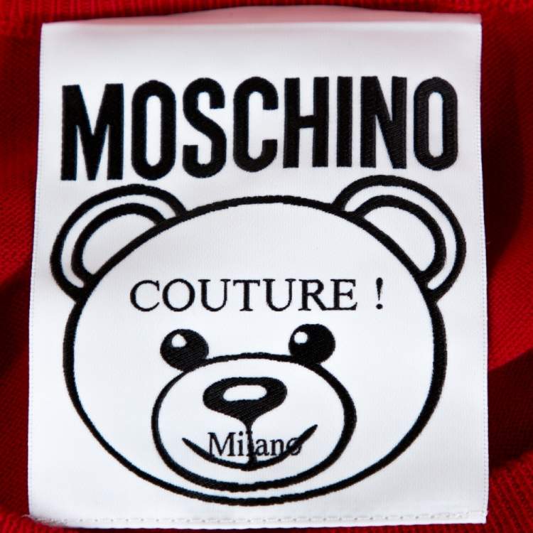 Pre Owned Moschino Couture Red Teddy Bear Jacquard Knit Jumper XXS