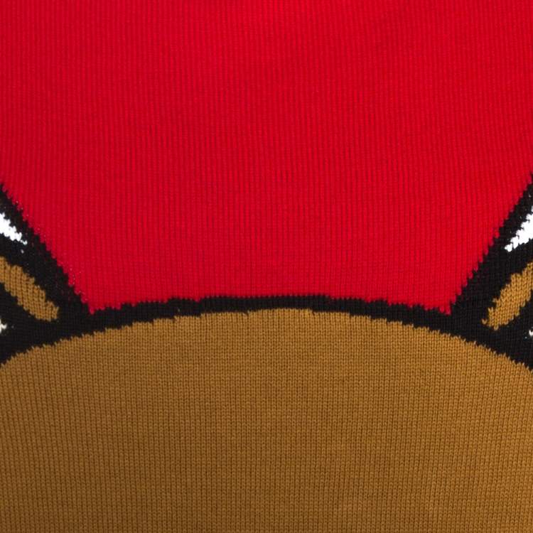 Pre Owned Moschino Couture Red Teddy Bear Jacquard Knit Jumper XXS