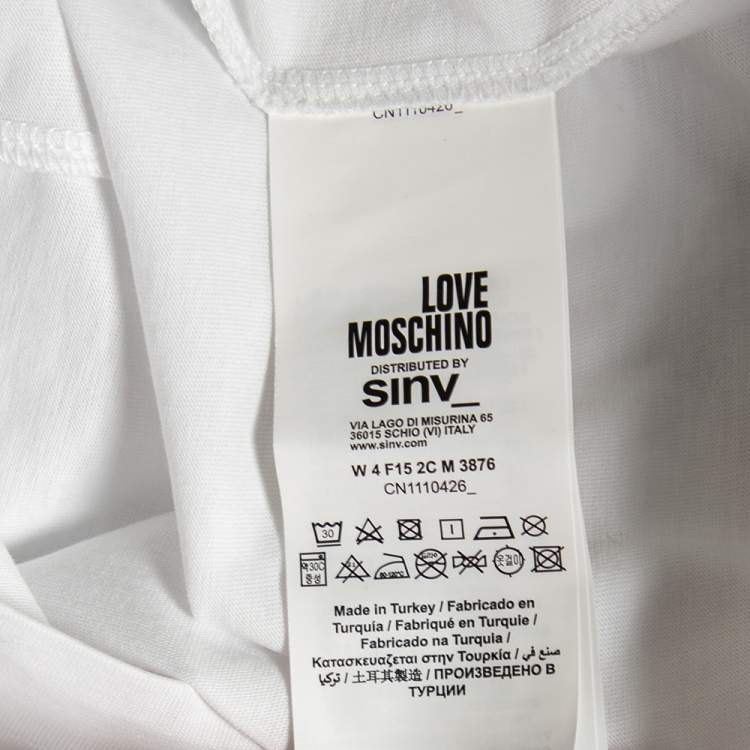 Pre Owned Love Moschino White Cotton Checkered Heart Printed Crewneck T-Shirt M