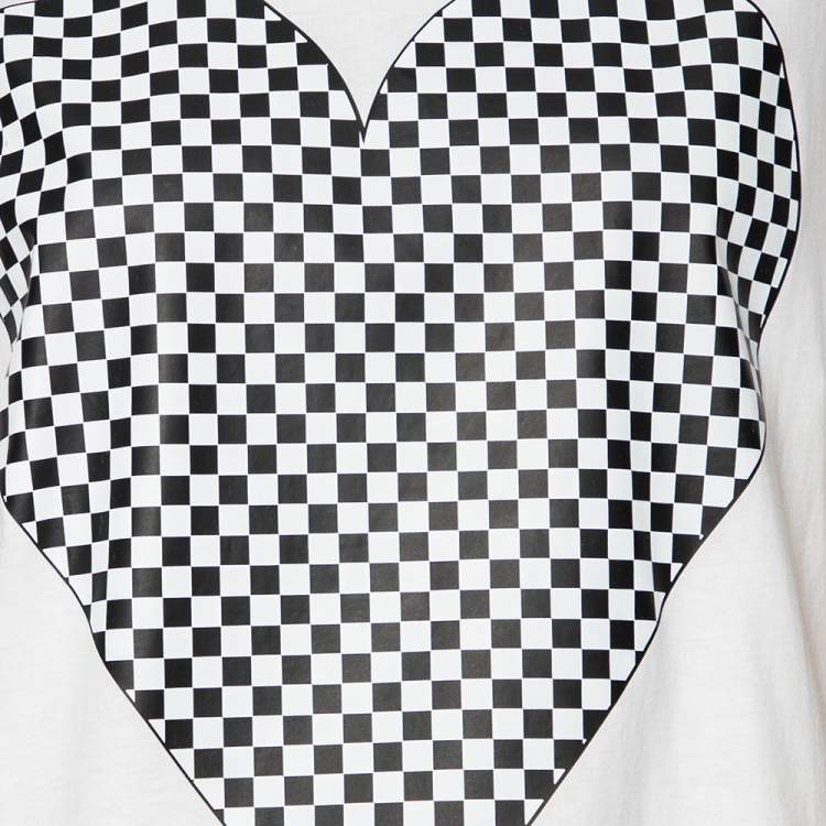 Pre Owned Love Moschino White Cotton Checkered Heart Printed Crewneck T-Shirt M