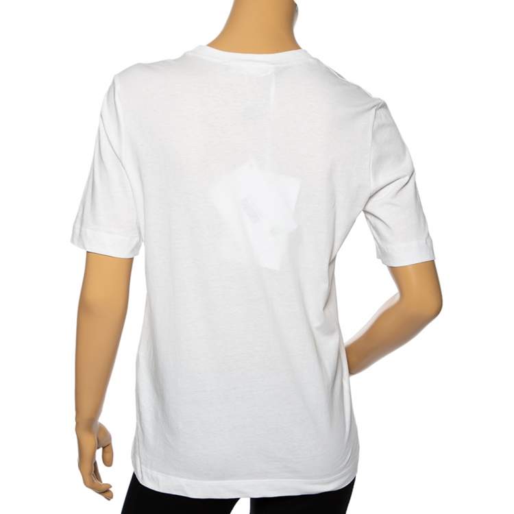 Pre Owned Love Moschino White Cotton Checkered Heart Printed Crewneck T-Shirt M