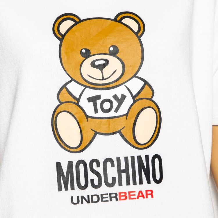 Pre Owned Moschino Underwear White Cotton Underbear Print Sweatshirt Dress L