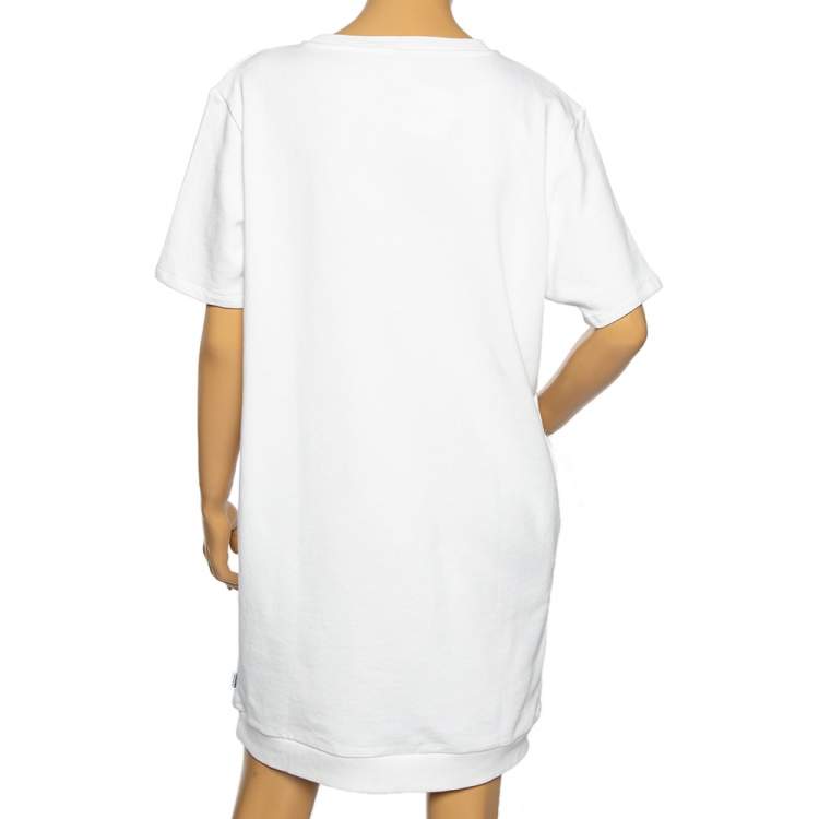 Pre Owned Moschino Underwear White Cotton Underbear Print Sweatshirt Dress L