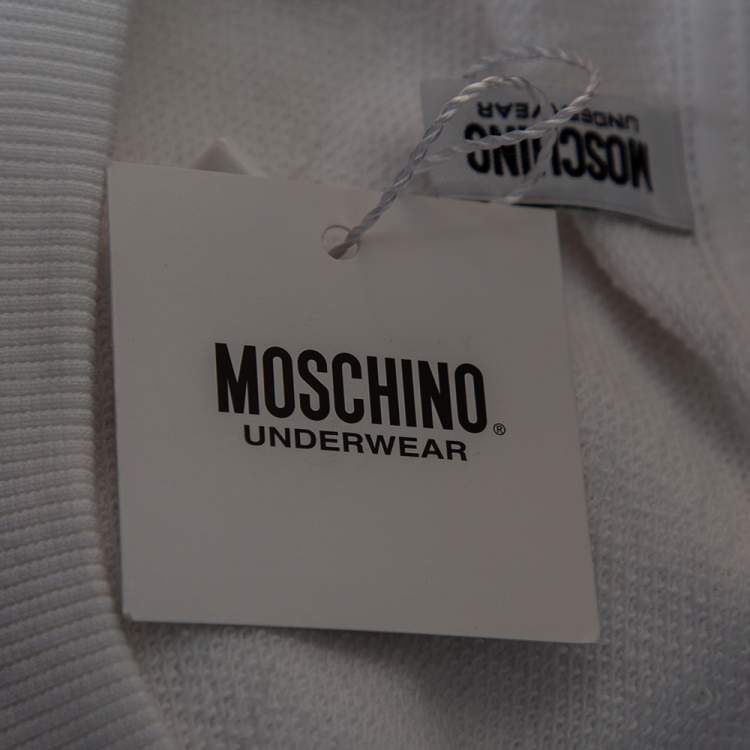 Pre Owned Moschino Underwear White Cotton Underbear Print Sweatshirt Dress L