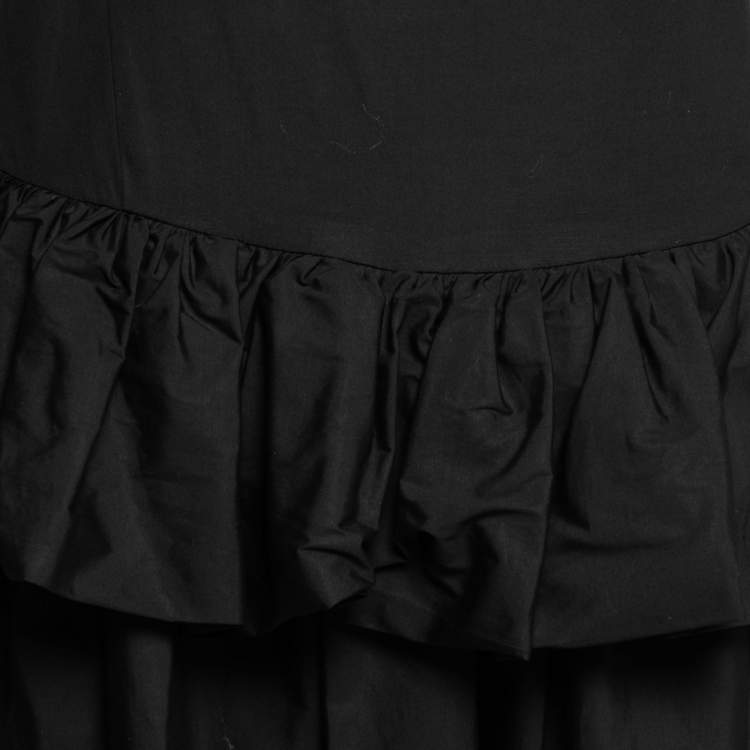 Pre Owned Moschino Black Cotton Ruffle Trimmed Maxi Skirt M
