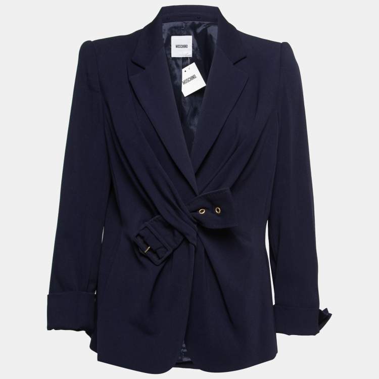 Pre Owned Moschino Navy Blue Wool Blend Draped Front Blazer L