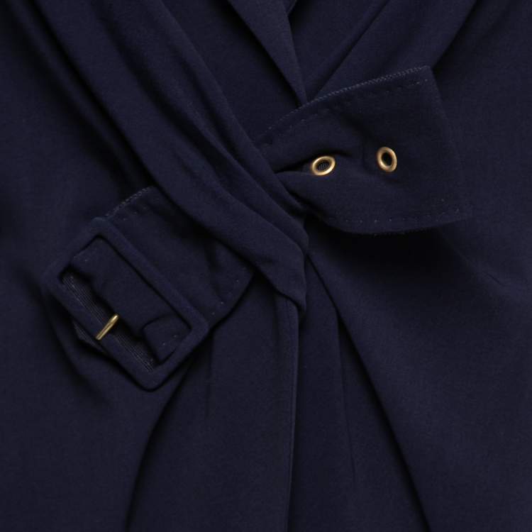 Pre Owned Moschino Navy Blue Wool Blend Draped Front Blazer L