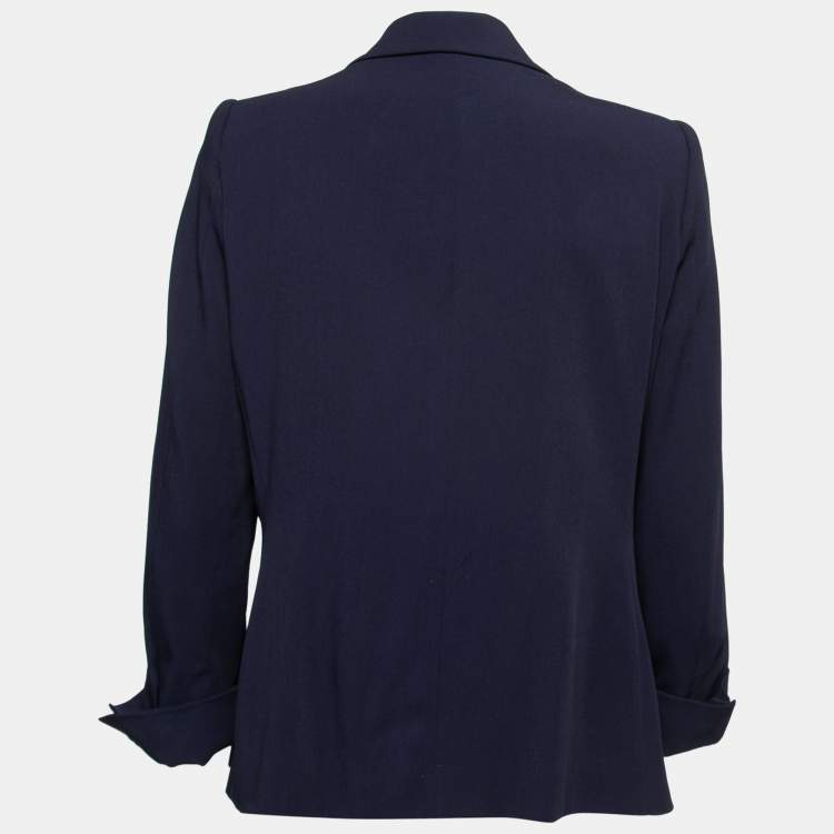 Pre Owned Moschino Navy Blue Wool Blend Draped Front Blazer L
