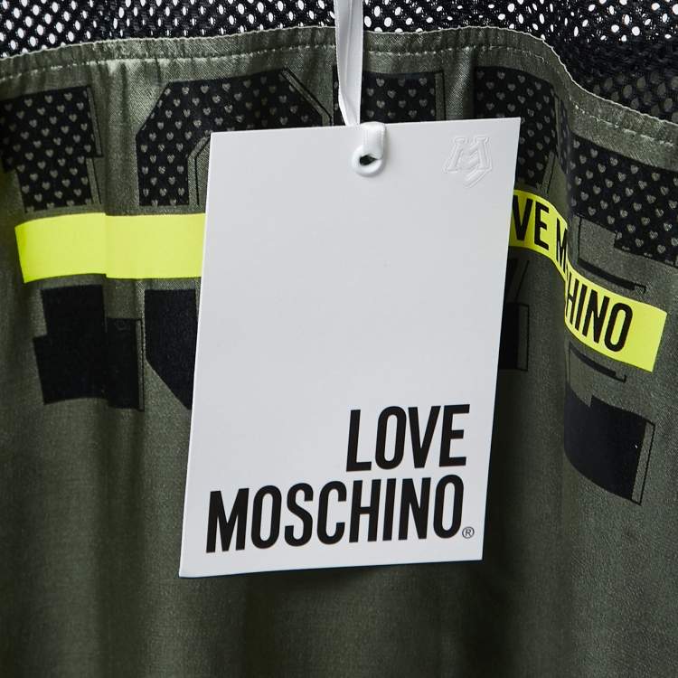Pre Owned Love Moschino Green/Black Satin Blusa Mesh Sleeve T-shirt S