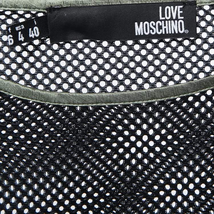 Pre Owned Love Moschino Green/Black Satin Blusa Mesh Sleeve T-shirt S
