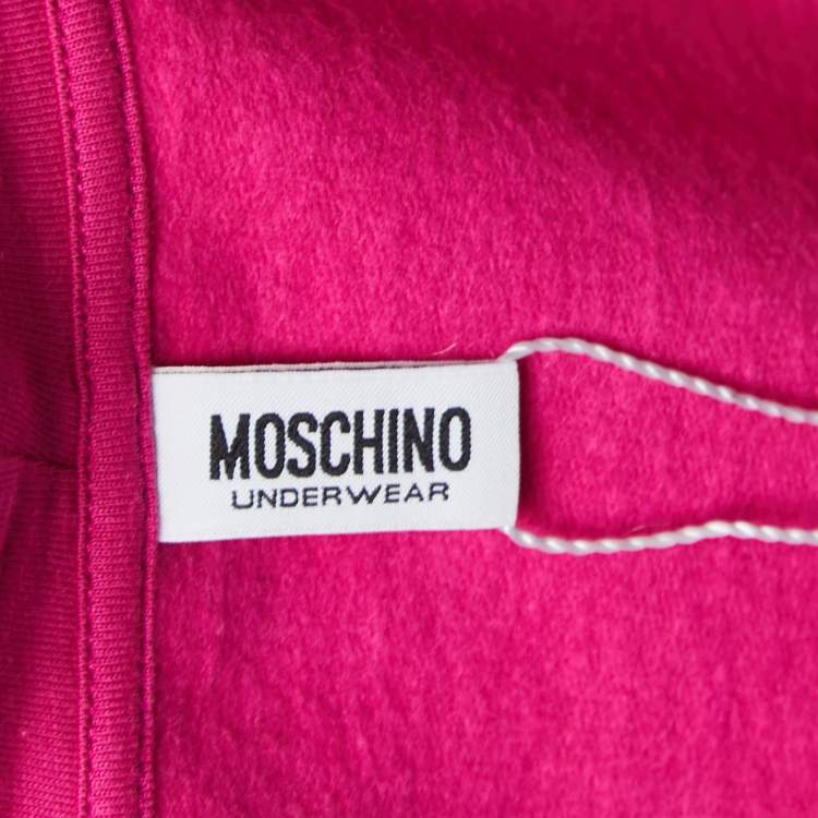 Pre Owned Moschino Underwear Pink Cotton Logo Tape Zip Up Sweatshirt S