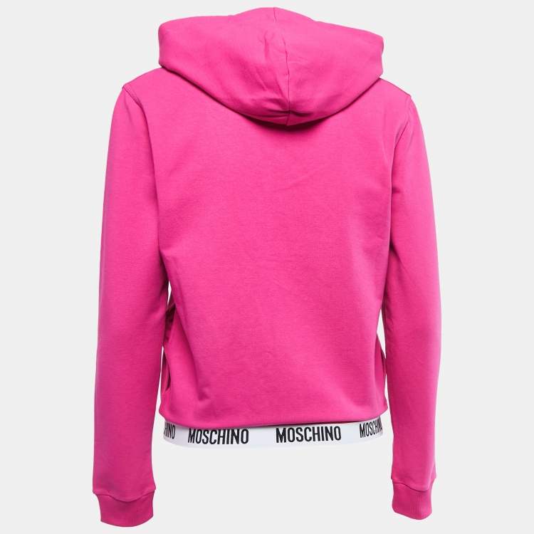 Moschino Underwear Pink Cotton Logo Tape Zip Up Sweatshirt S