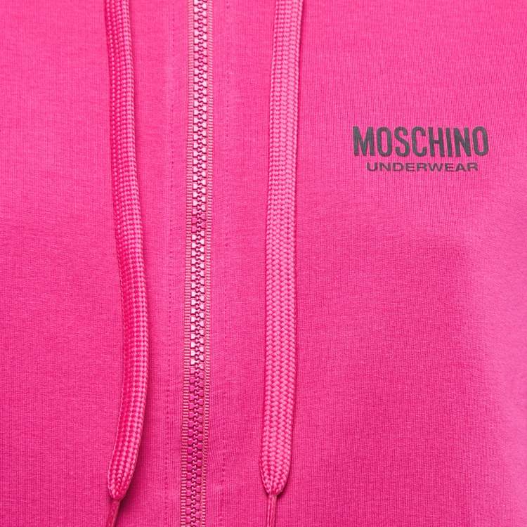 Pre Owned Moschino Underwear Pink Cotton Logo Tape Zip Up Sweatshirt S