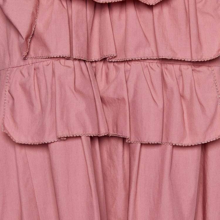 Pre Owned Moschino Pink Cotton Ruffle Detail Top L