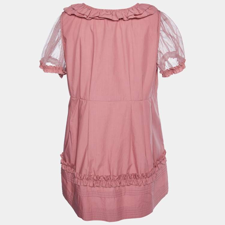 Pre Owned Moschino Pink Cotton Ruffle Detail Top L