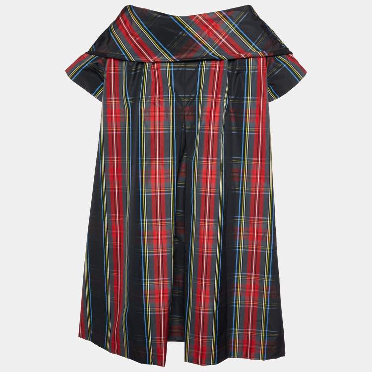 Pre Owned Moschino Multicolor Plaided Silk Blend Bow Detail Mini Dress M