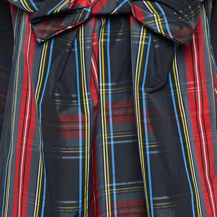 Pre Owned Moschino Multicolor Plaided Silk Blend Bow Detail Mini Dress M