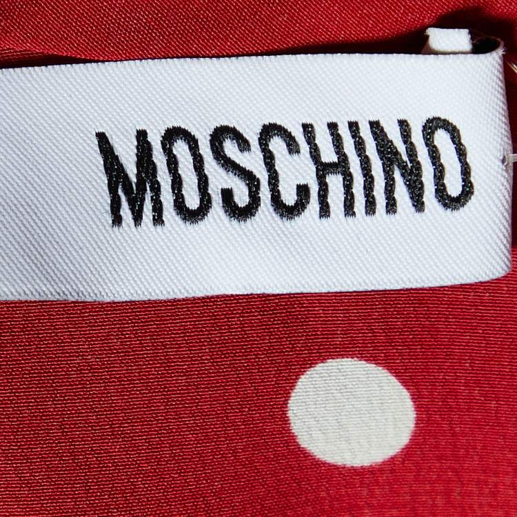 Pre Owned Moschino Red Polka Dot Printed Silk Ruffle Detail Jumpsuit L